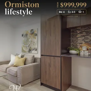 Westcott Developments post: Ormiston lifestyle: a furnished living room with the home&rsquo;s price and specs