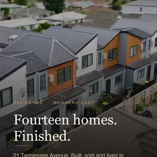 Westcott Developments post: Carousel cover, Fourteen homes. Finished.: aerial photo of completed townhouses