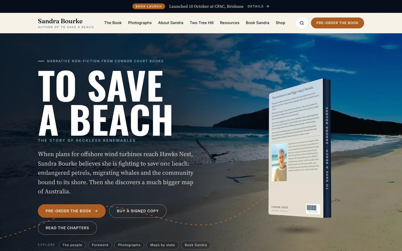 Sandra Bourke author website homepage for the book To Save a Beach