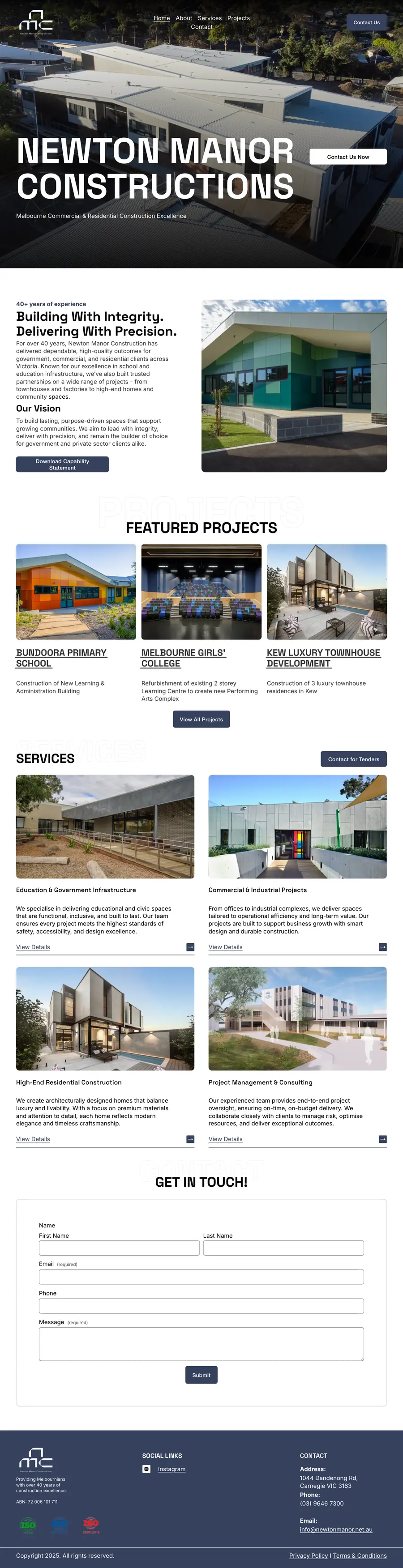 Newton Manor website, full page