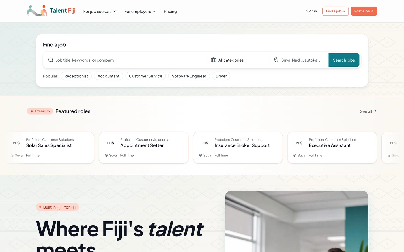Talent Fiji homepage